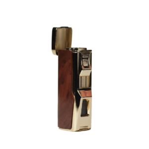 Wind Resistant Brown and Gold Cigar Lighter with Cigar Punch | 4 Jet Cigar Torch Lighter